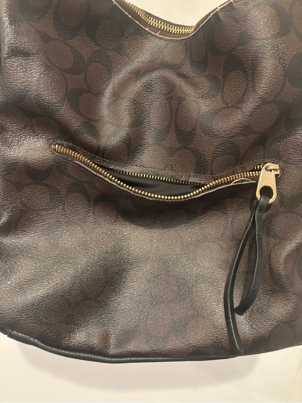 Coach Brown Signature Shoulder Hobo with Gold Hardware